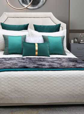 代轻奢样板间床品绿色系别墅软装主卧高端时尚样板房床上用品