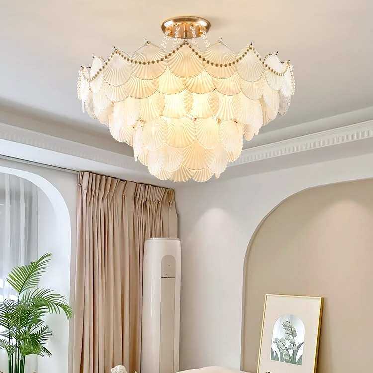 法式客厅灯贝壳吊灯轻奢2024新款温馨创意卧室餐厅灯大气吸吊两用