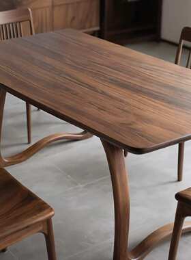 北美黑胡桃木餐桌实木长方形轻奢简约现代农行全榫卯饭桌书桌