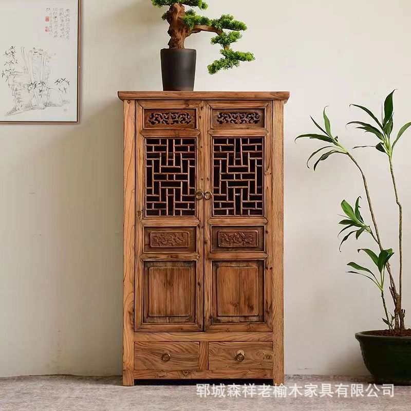 实木餐边柜仿古储物柜全木质收纳柜民宿酒店家具老榆木餐边柜