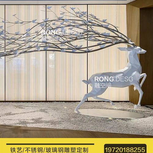 抽象KTV落地动物商场公园大型不锈钢景观梅花鹿雕塑定制厂家摆件