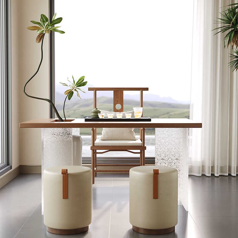 奶油风白蜡木阳台茶桌椅组合现代简约实木原木家用客厅小户型茶台