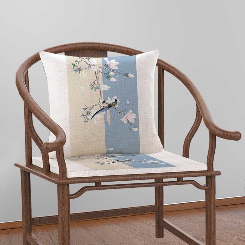 简约现代小清新玉兰抱枕坐垫靠背椅子垫圈椅茶椅餐椅垫子官帽椅垫