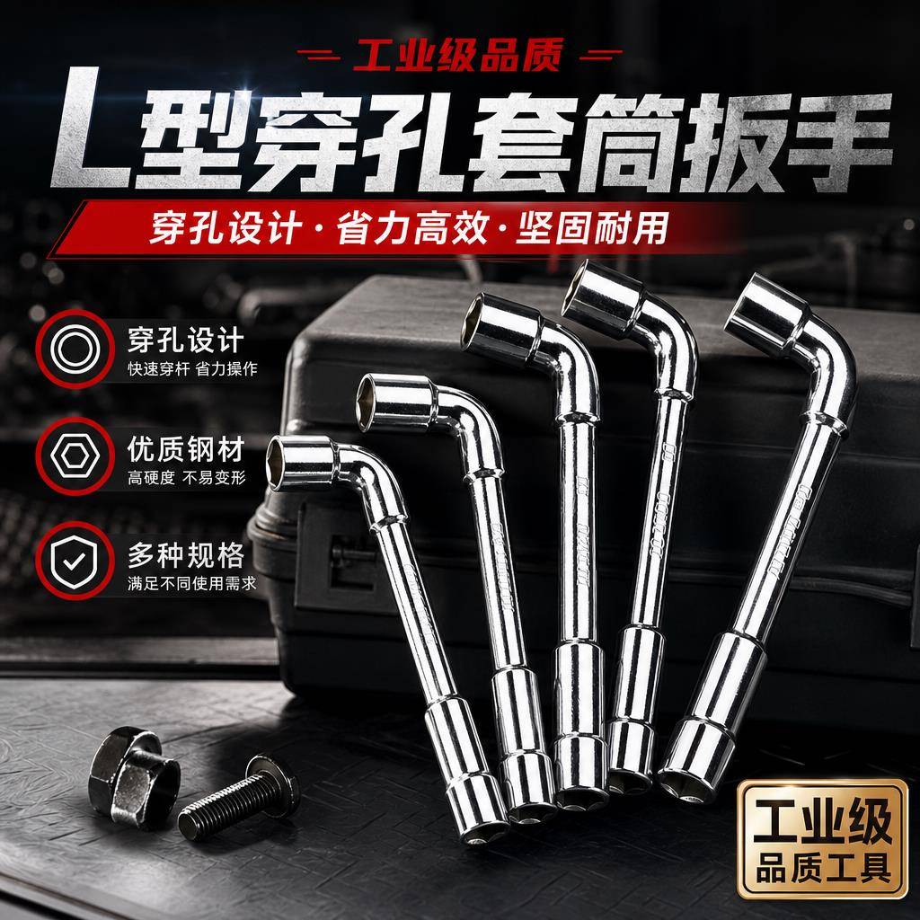 L型高强度烟斗套筒扳手7字型穿孔铣口双头弯头耐用维修外六角套装