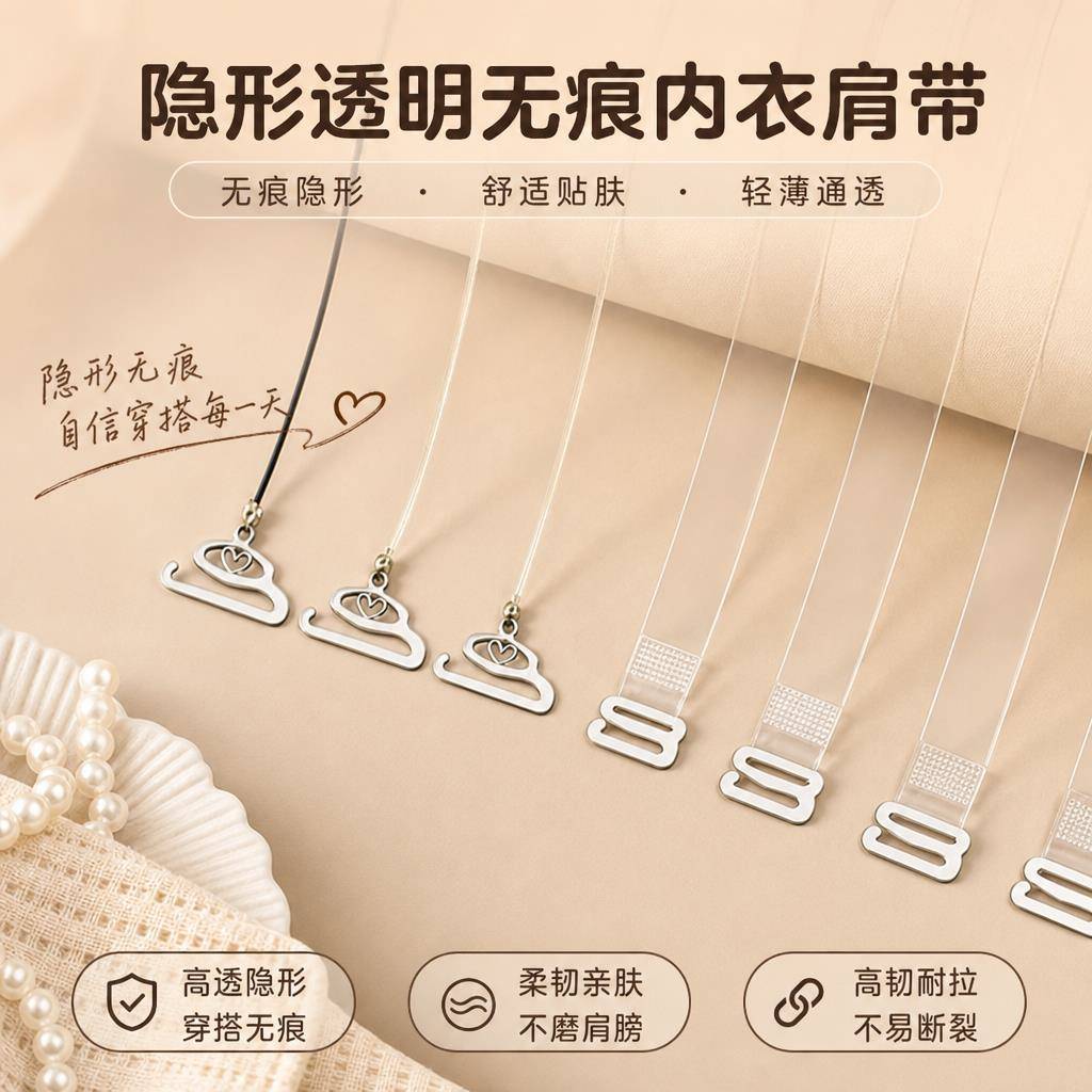 隐形肩带无痕文胸吊带弹力加宽女性感内衣带子防滑扣超细透明肩带