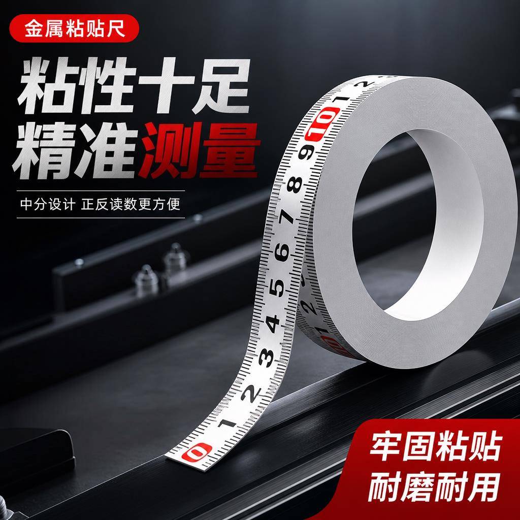 带胶自粘钢尺家用工业粘贴标尺中分刻度尺机床定位平板自粘直尺条