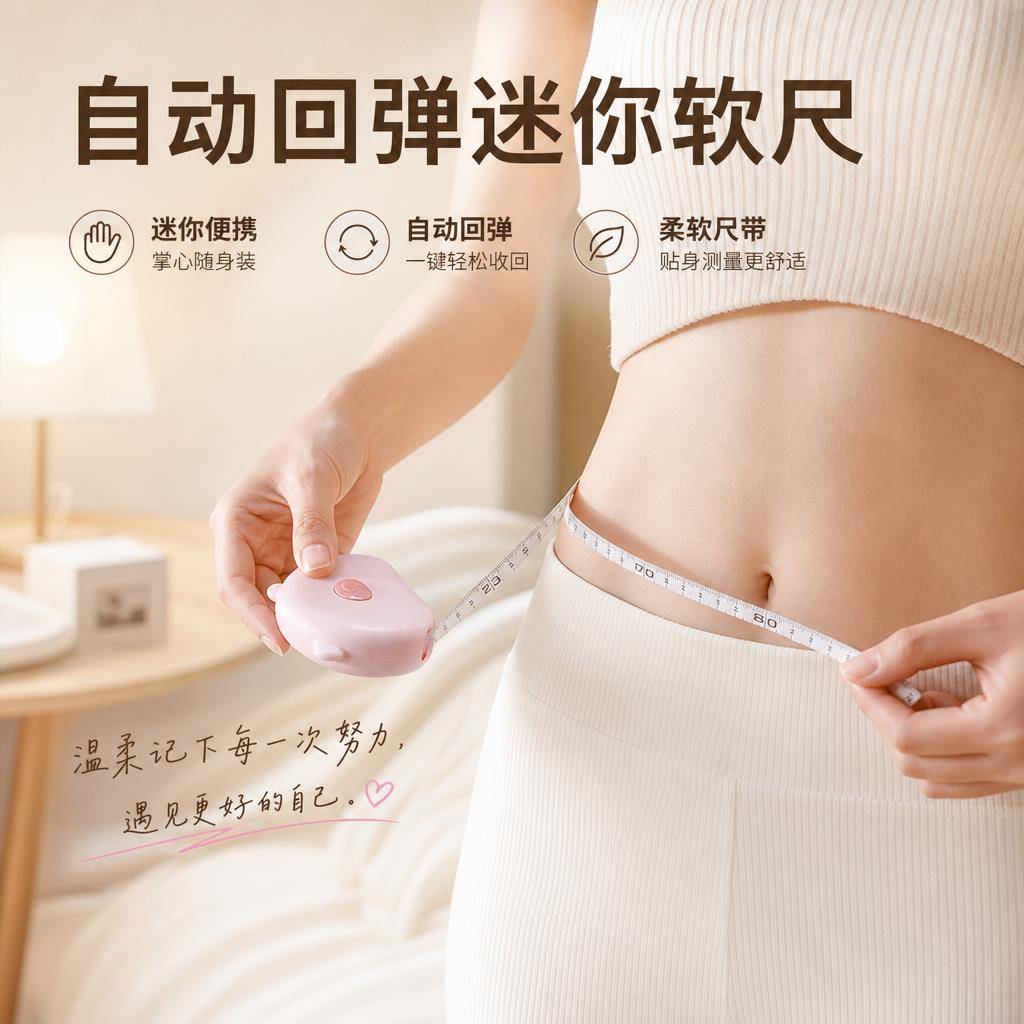 可爱造型卷尺创意软尺女生量三围专用测量尺自动收缩尺子家用皮尺