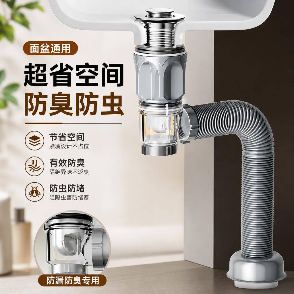 洗手盆下水管防臭防堵塞洗脸面盆排水管漏水塞洗脸池下水器配件