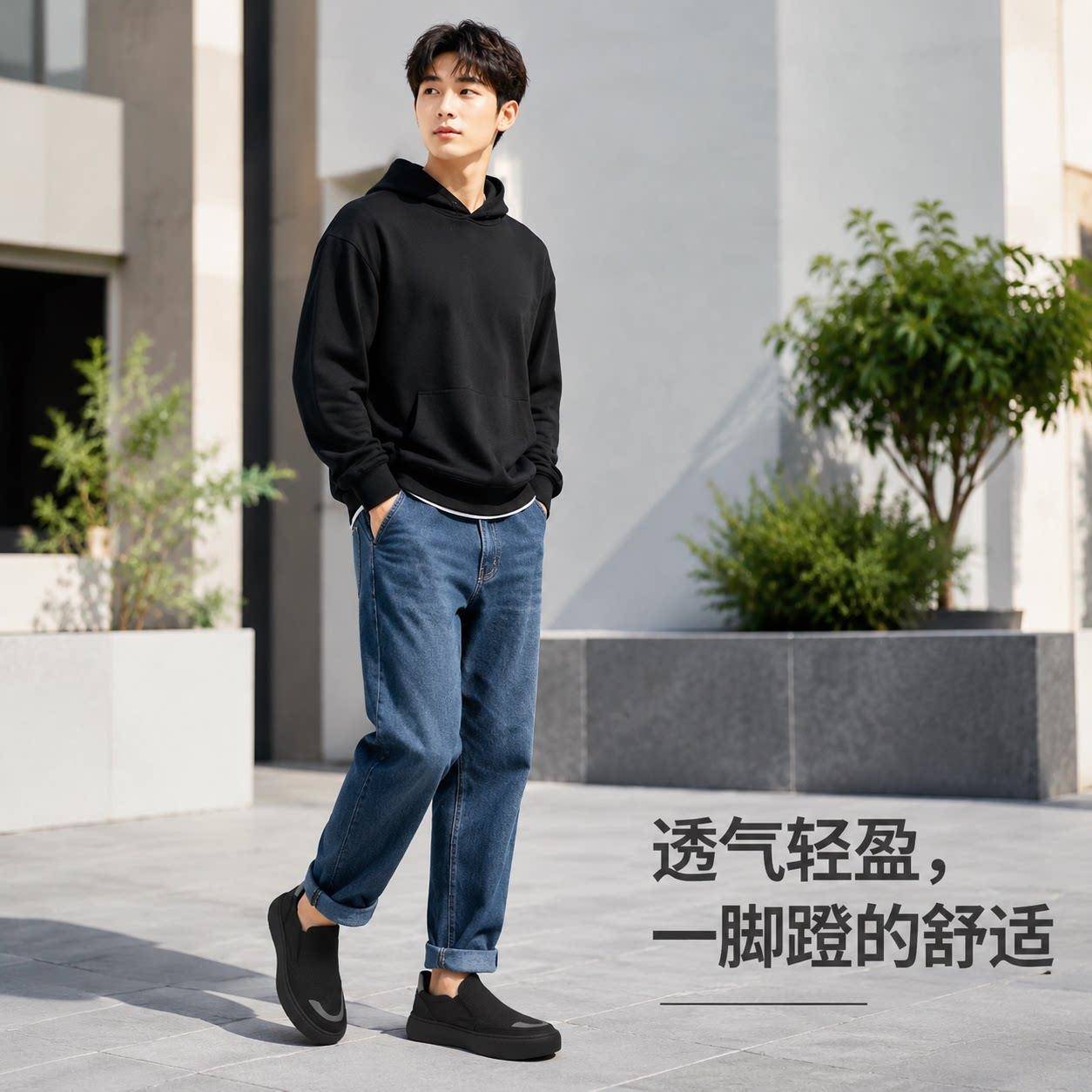 老北京布鞋男款秋季透气网面休闲板鞋开车防滑一脚蹬懒人帆布网鞋