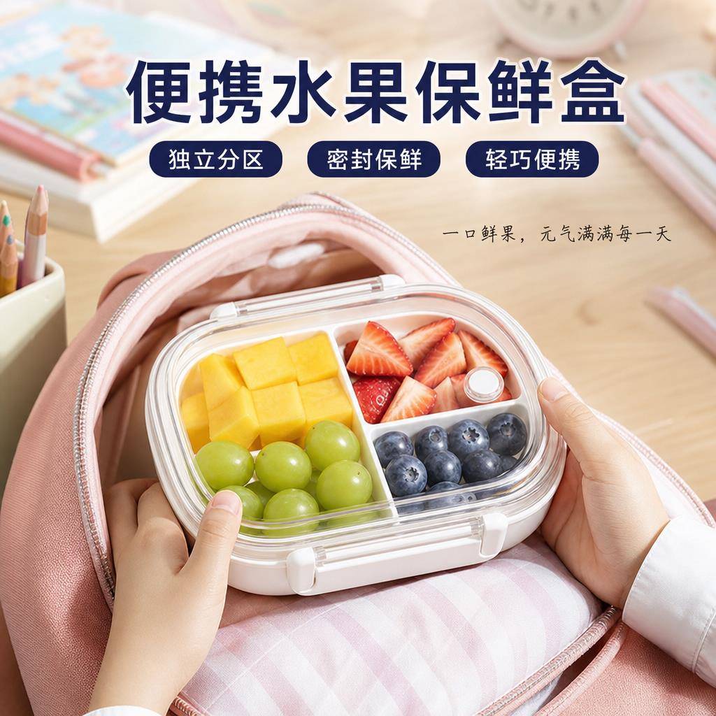 装水果便当盒小学生专用食品级分格便携外出带宝宝儿童幼儿园保鲜