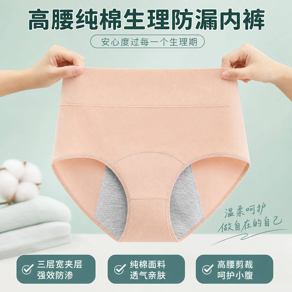 生理裤内裤女纯棉10A抑菌裆月经期加宽前后防漏安全女士姨妈裤衩