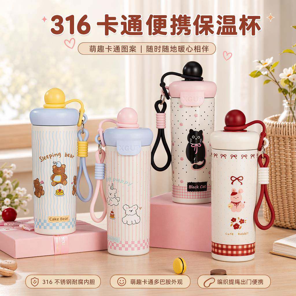 316食品级 不锈钢保温杯女士高颜值2026新款卡通可爱办公水杯上学