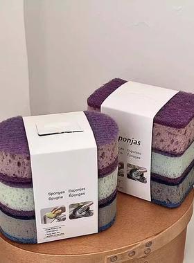 加厚高洗度彩色碗海绵刷密三支装沾油锅刷双面厨房洗碗擦百B2387