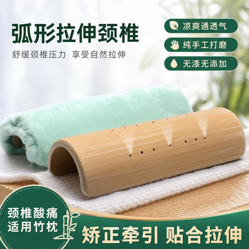 多功能竹制U型护颈枕硬款颈椎矫正牵引枕夏季清凉透气居家午休枕