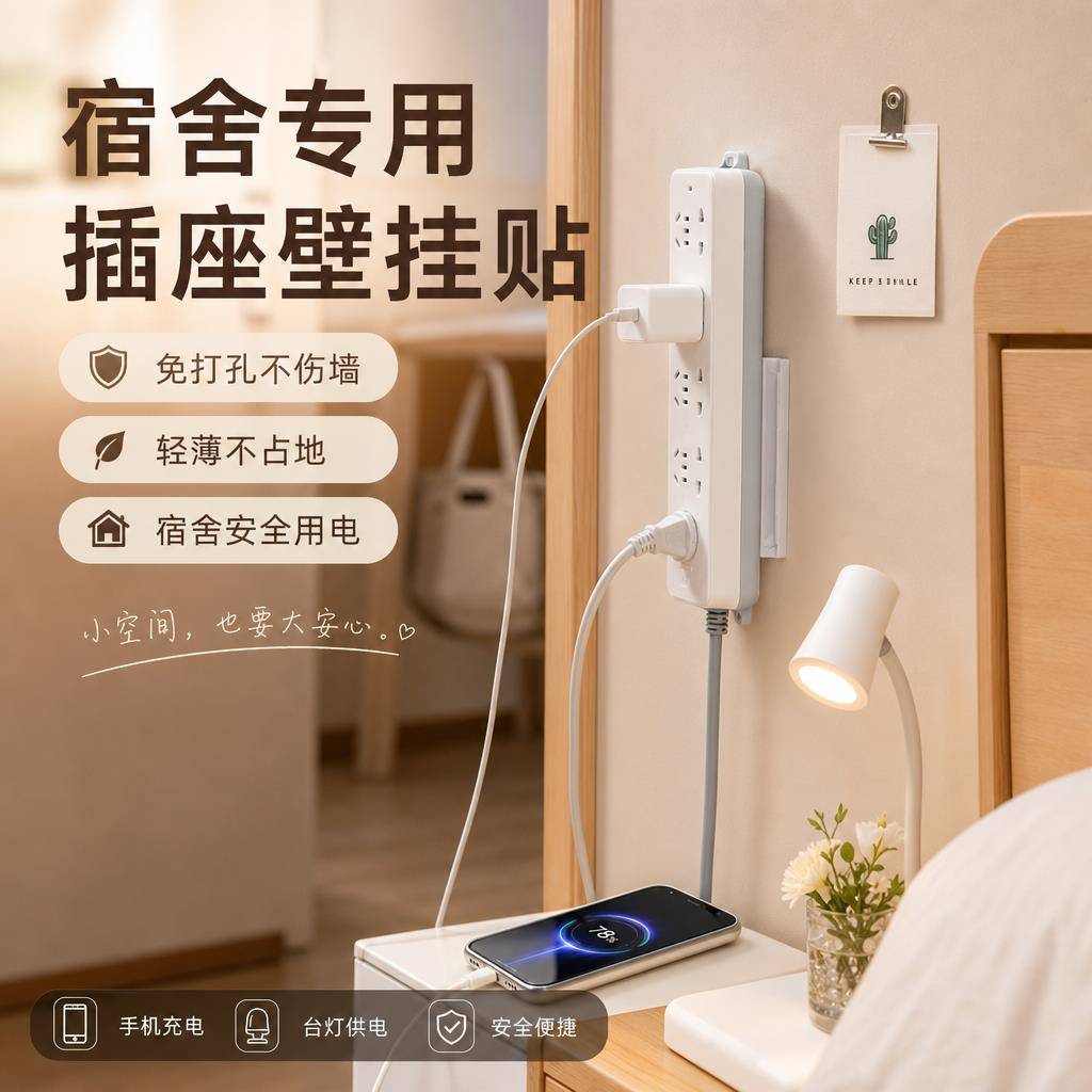 电源线插座墙上固定神器插排固定器路由器放置架盒子收纳盒延长线