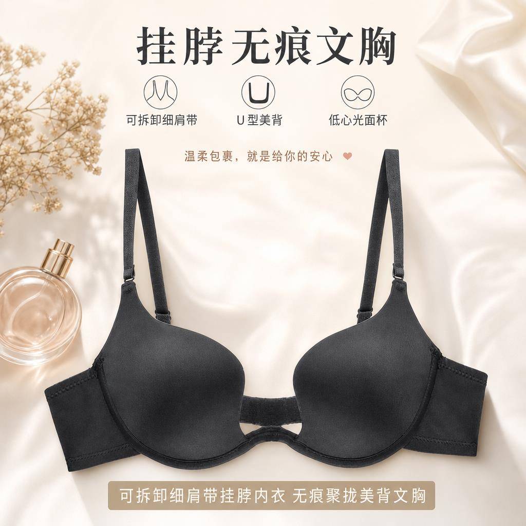 薄款日系简约无痕光面内衣女大胸显小聚拢上托软钢圈调整型文胸罩