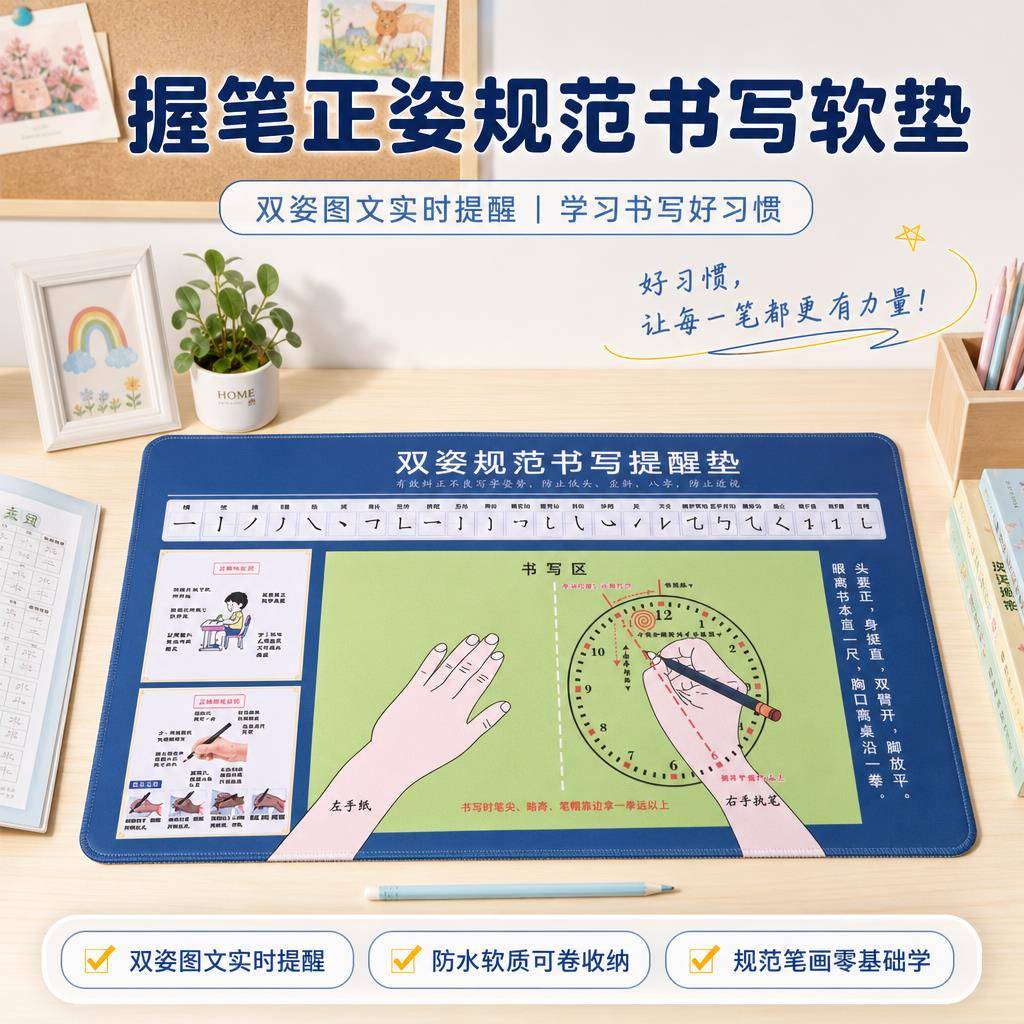 儿童正姿写字软垫板考试专用健康规范书写作业小学生正确握笔姿势桌垫练字桌板学习端正桌面画画写字垫滑鼠垫