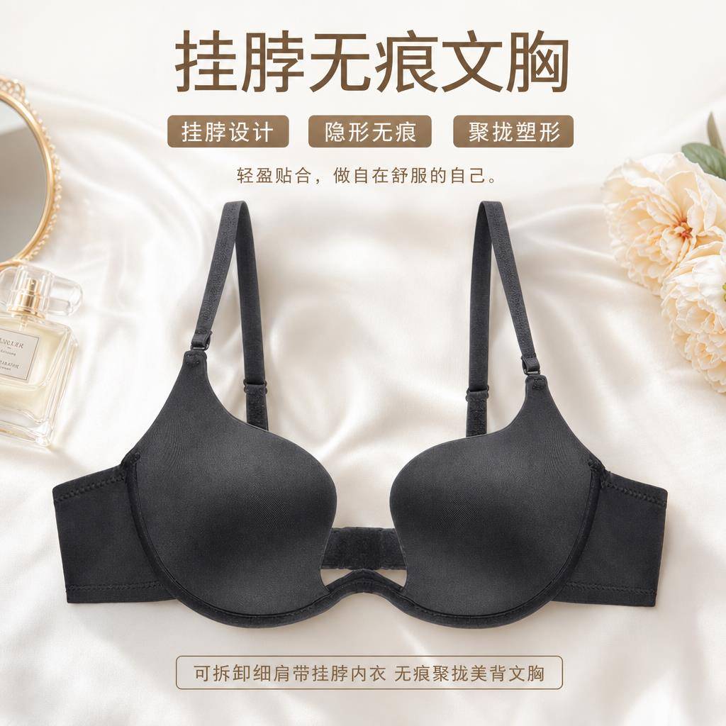 性感U型美背内衣女深V小胸聚拢大露背可外穿隐形挂脖文胸罩大码夏