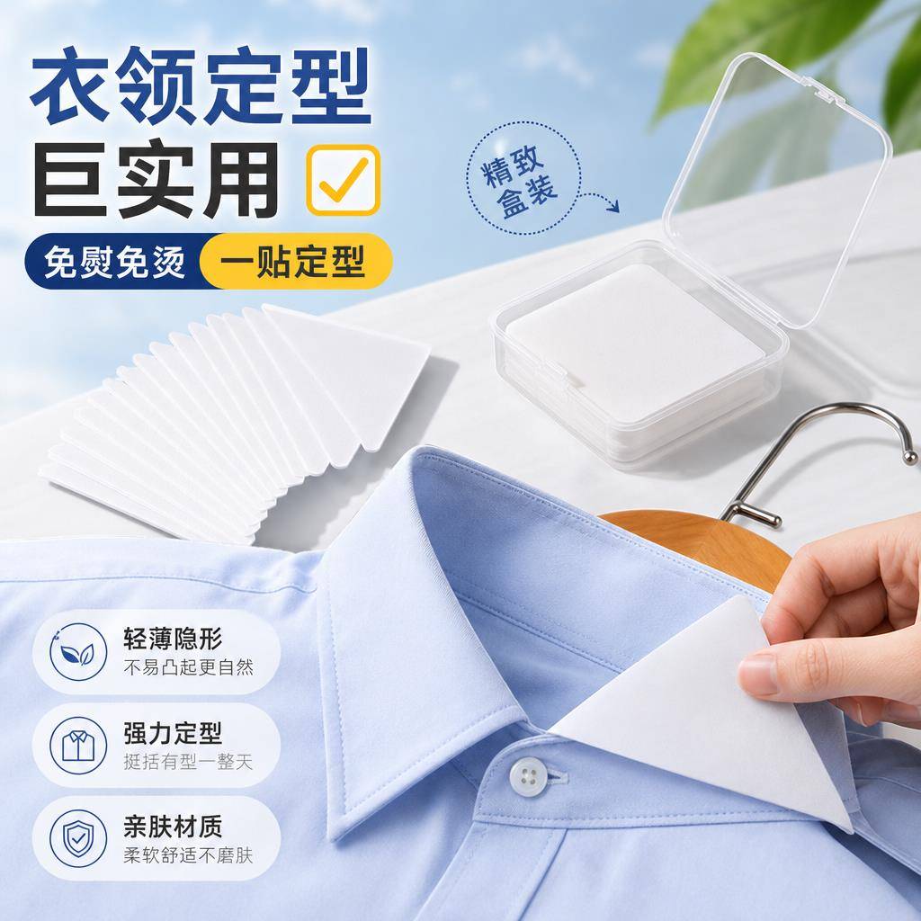 自粘三角衣领定型贴衬衫领撑领口防卷翘男士正装衬衫领角固定贴片