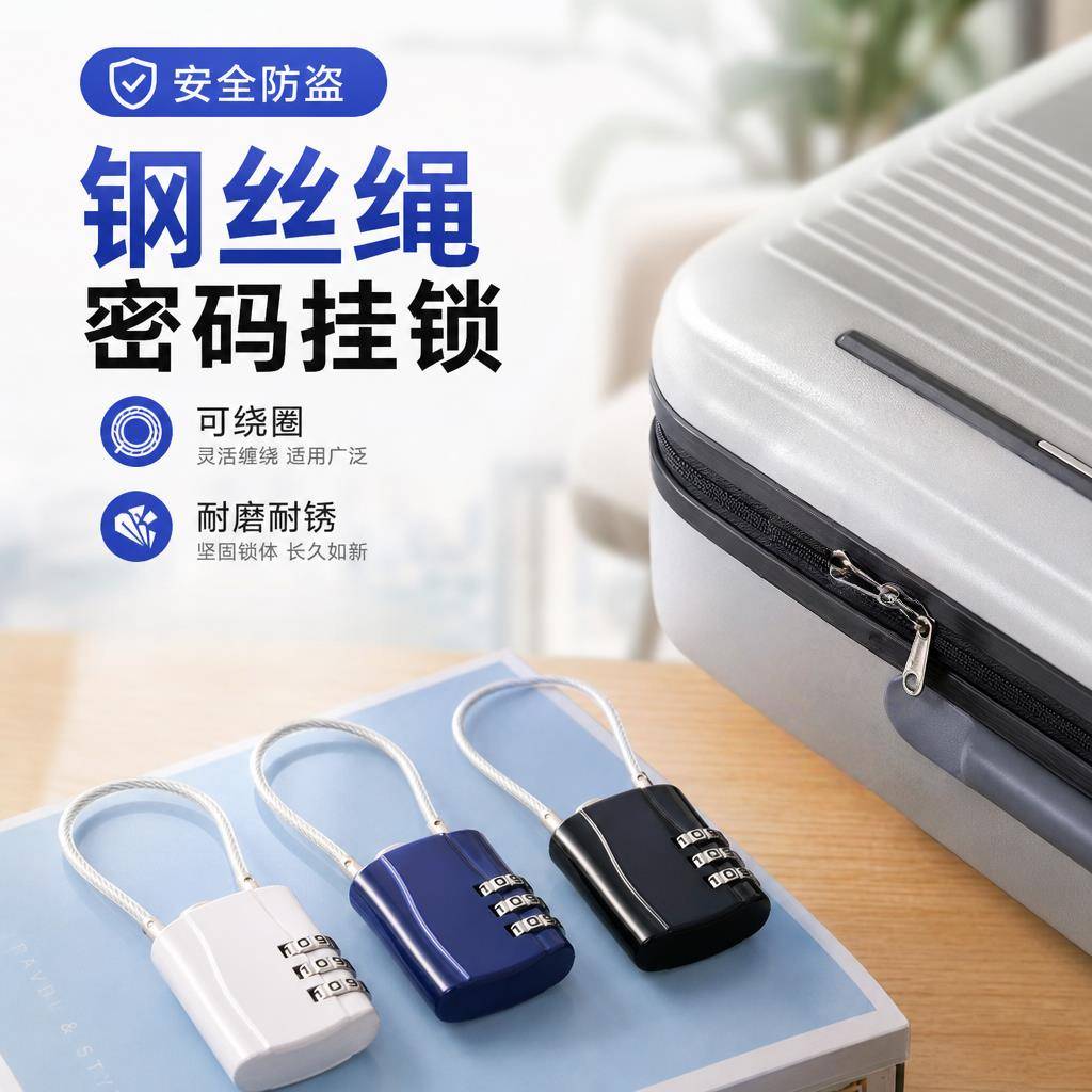迷你伸缩钢丝密码锁防盗家用安全帽车篮揹包拉炼柜子小型密码挂锁