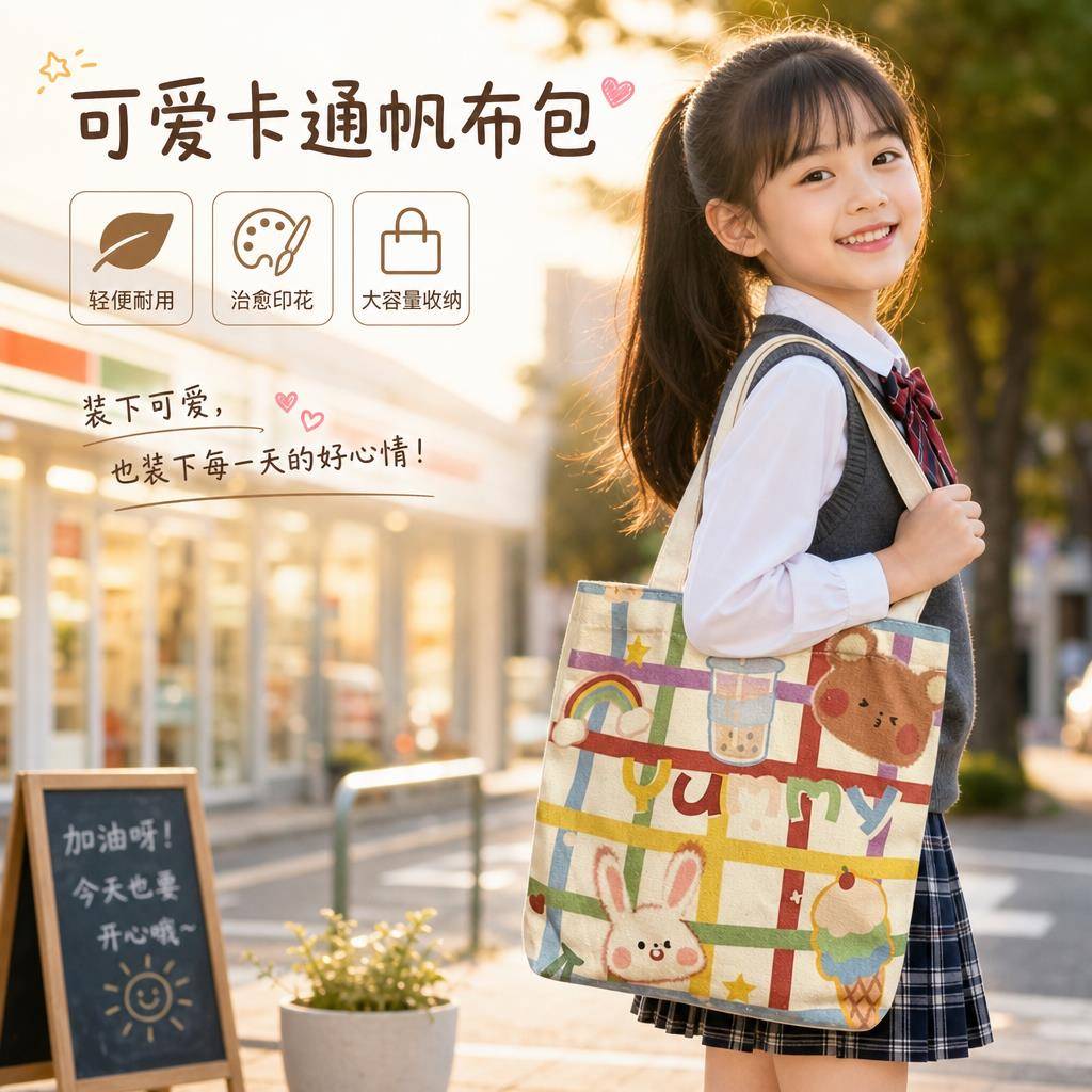 可爱外出便当包帆布包补习袋女款小号手提包袋女包手拎帆布小包包