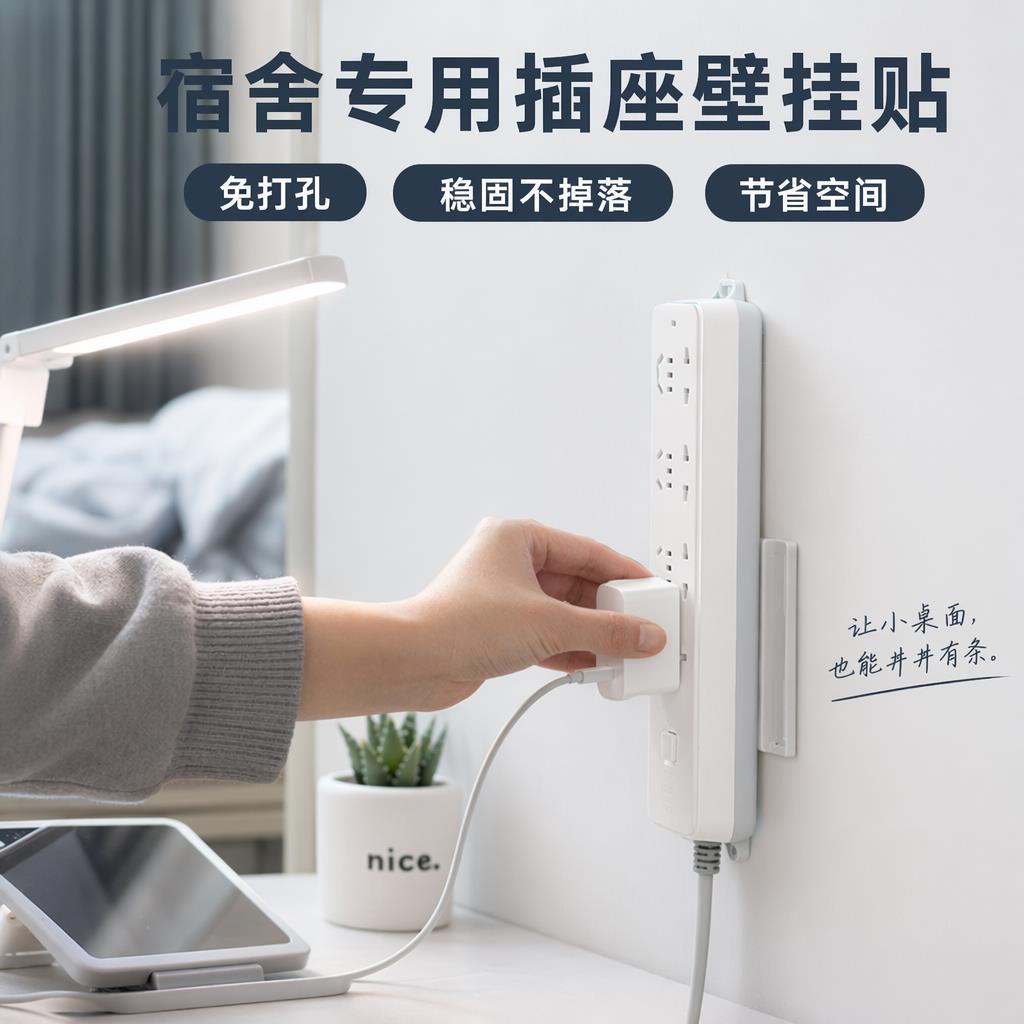 免打孔排插固定器墙面无痕自粘壁挂墙上贴插排收纳神器线板置物架