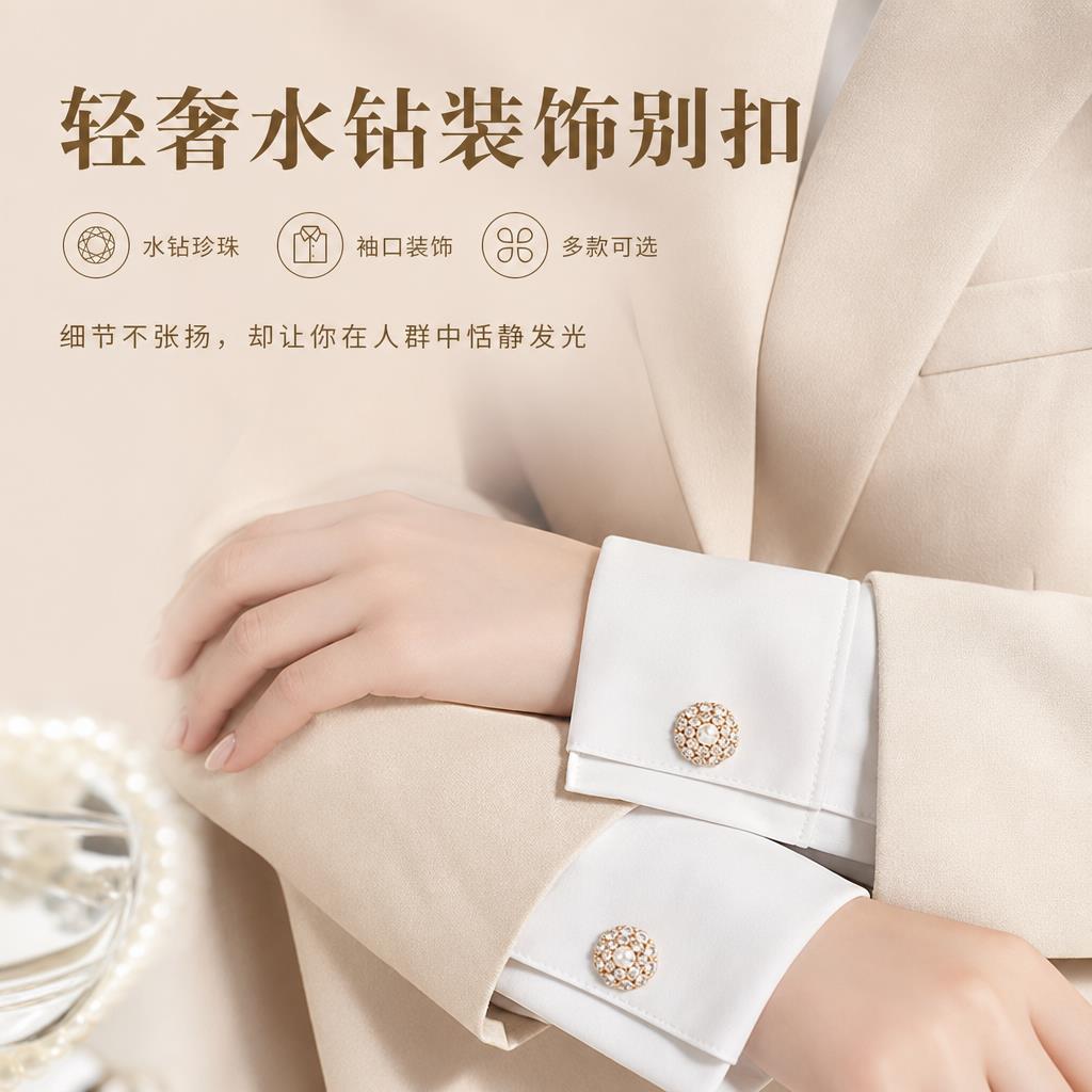 小香风精致银色水钻珍珠钮扣毛衣开衫洋装装饰扣皮草大衣外套扣
