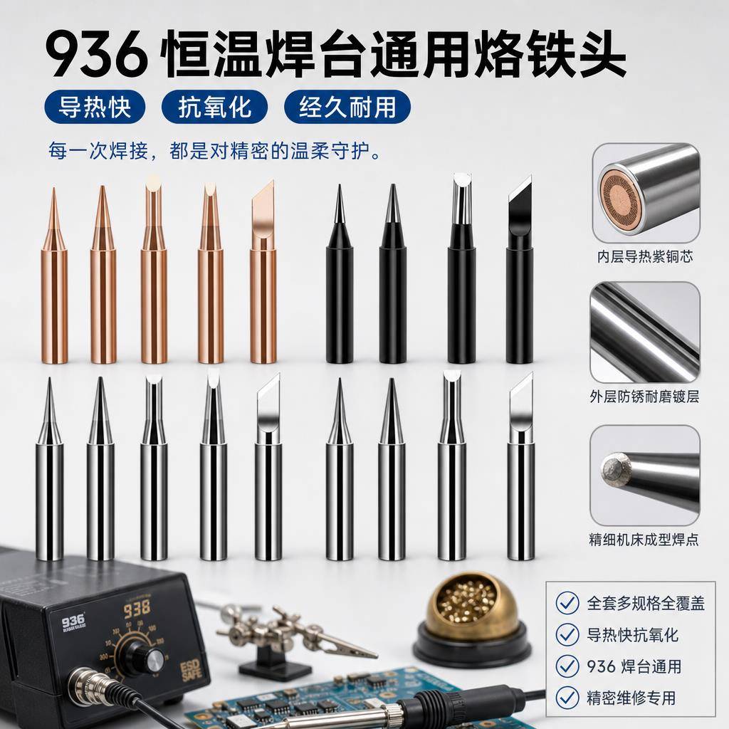 5件套环保恒温烙铁头 内热式上锡快速B型圆头焊锡嘴936通用电焊头