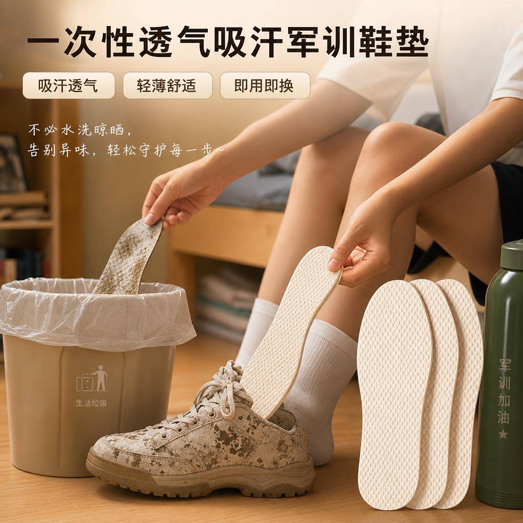 军训一次性木浆鞋垫可裁剪女夏季超薄光脚防滑吸汗除臭免洗鞋垫