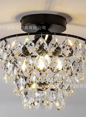 现代简约led过道灯黑色欧美水晶吸顶灯具玄关走廊楼灯饰