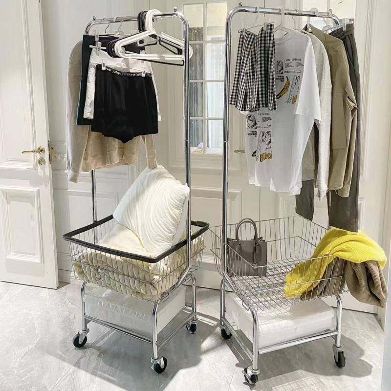 服装店展示架可移动带轮货架落地衣帽架带篮直播间陈列女装挂衣架