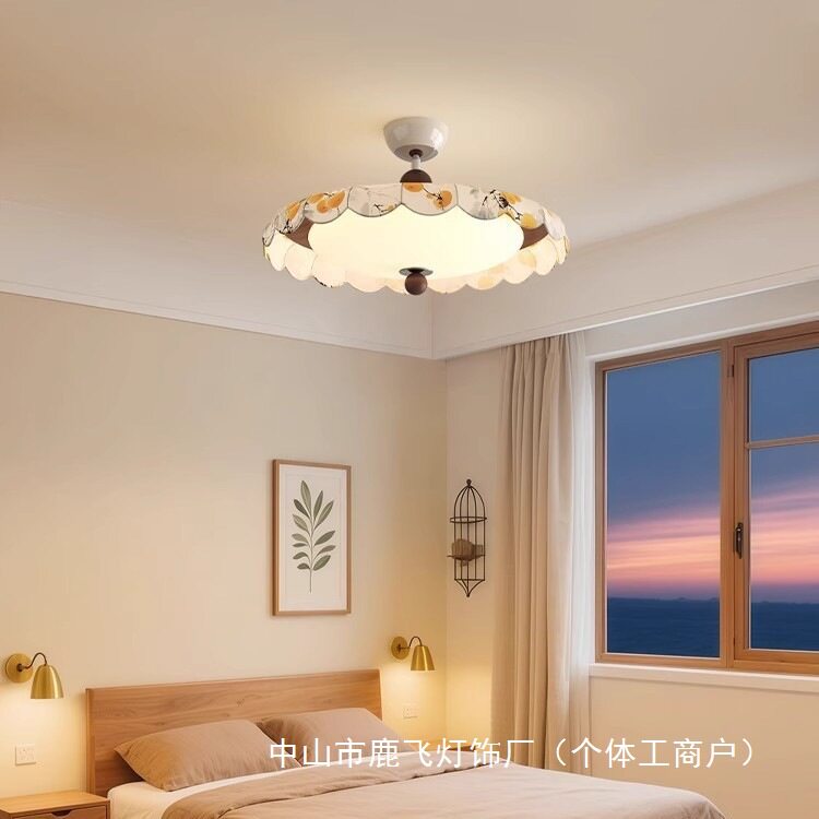 宋式美学卧室吸顶灯法式中古风布艺灯创意复古印花主卧书房间灯具