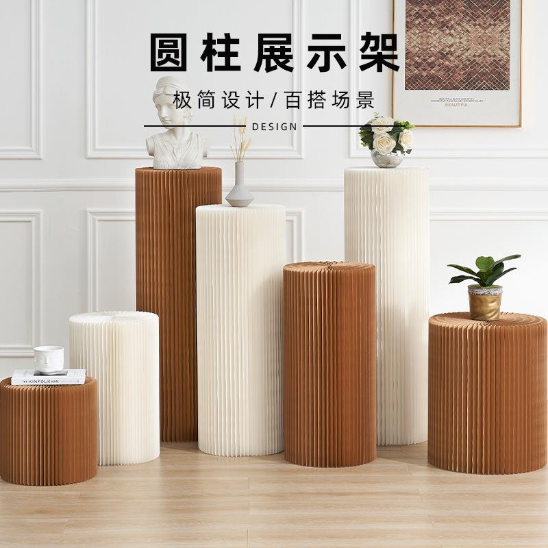 折叠围圆便携圆柱展示架展会陈列门店装饰布置中岛展示台