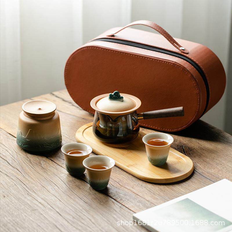 旅行茶具套装户外便携式露营喝茶装备陶瓷快客杯办公室功夫泡茶壶