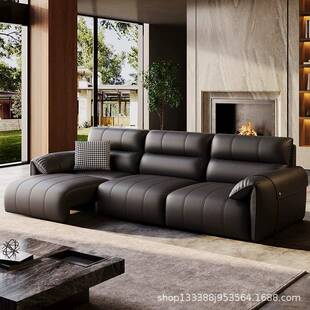 中古电动沙发床客厅一体两用可变床伸缩折叠意式极简真皮黑色沙发