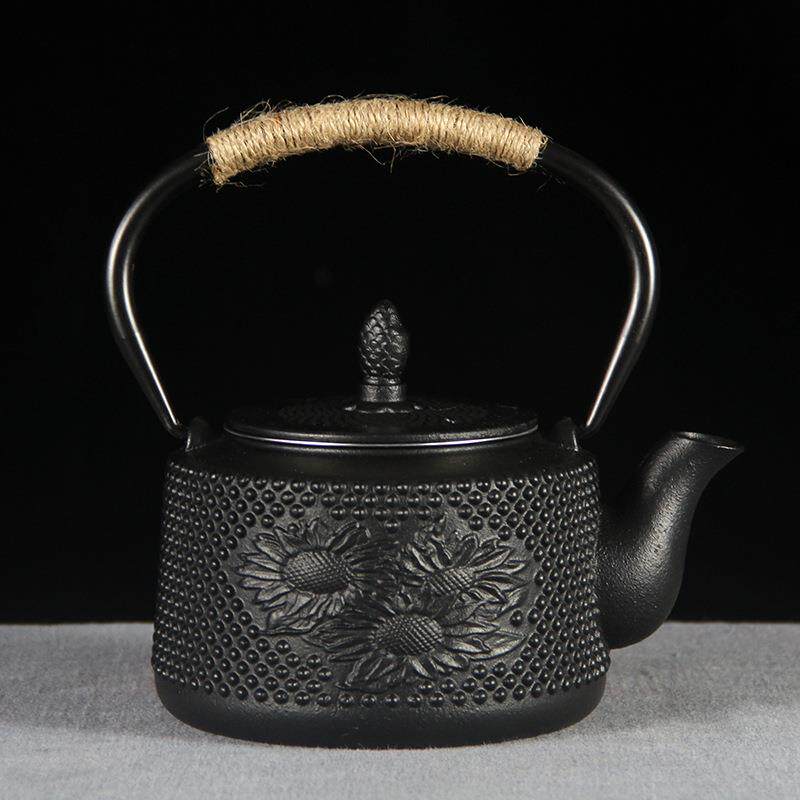 向日葵花铁壶过滤网生铁茶壶日式手工烧水泡茶家用家装摆件茶具