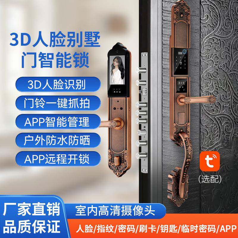 防水防冻防晒户外对开大门欧式别墅指纹家用指纹密码智能锁老木门图片