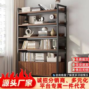 落地置物架简易书柜多层家用铁艺带柜门收纳柜子储物柜货架书架