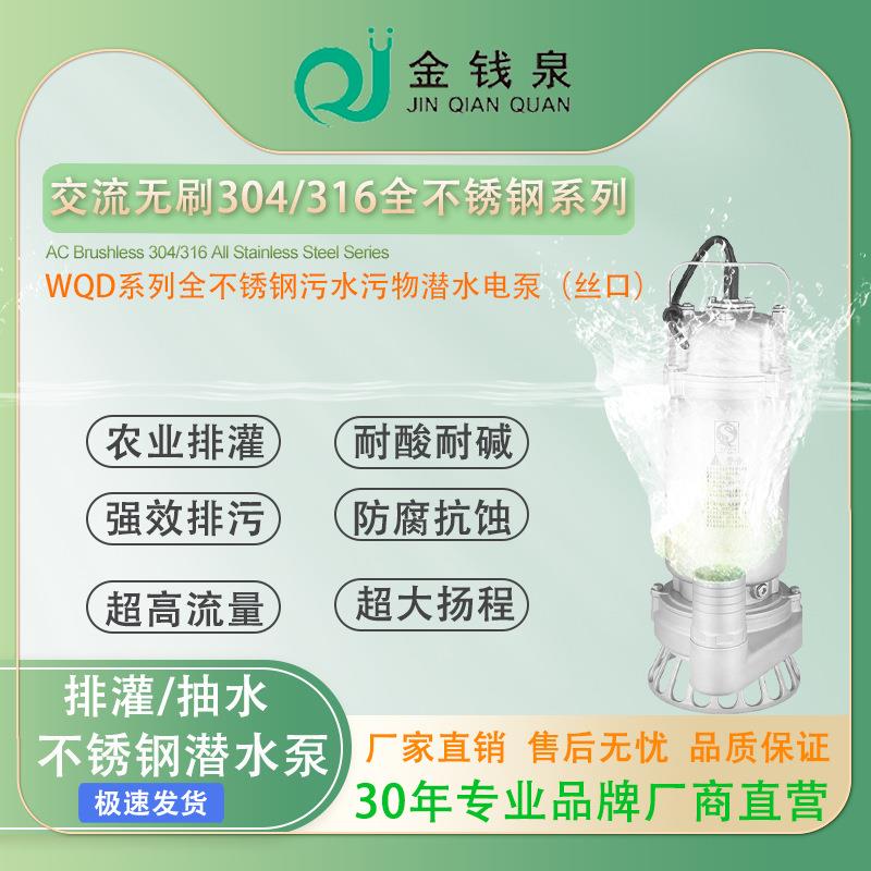 交流WQD全不锈钢304丝口高扬程污水污物潜水电泵排污潜水专用泵