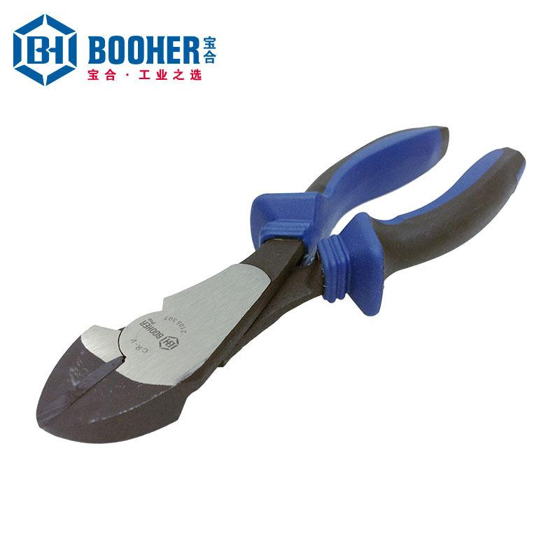Booher宝合手动工具双色CrV大头斜嘴钳BH21053077"（180mm)