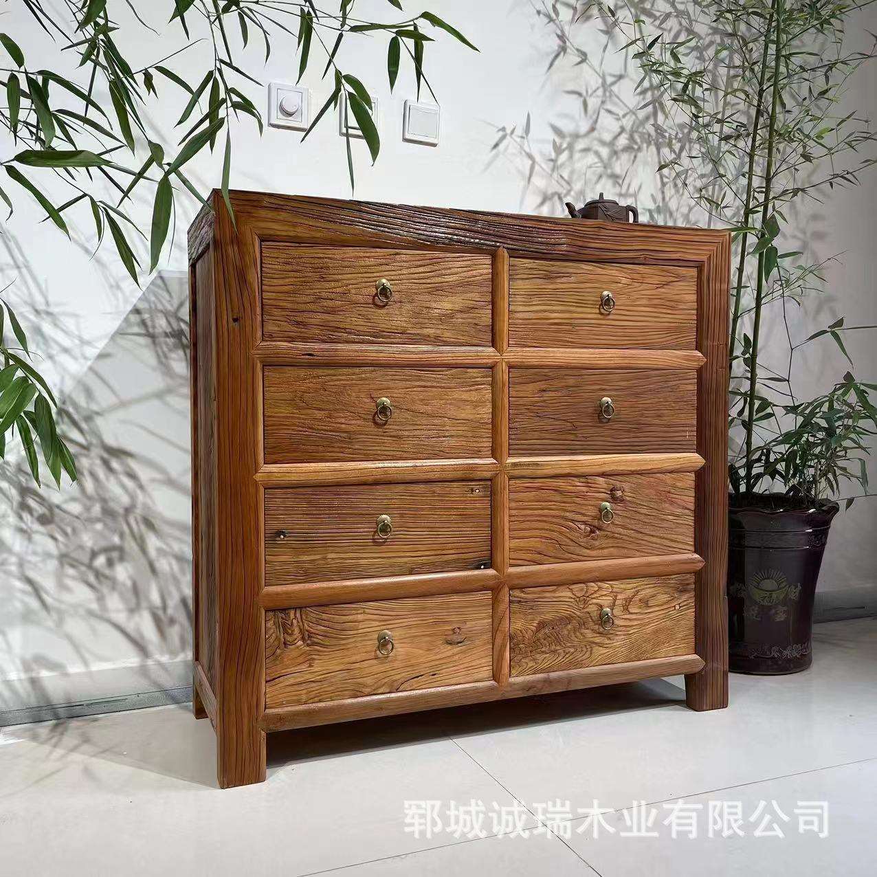 新中式储物收纳柜老榆木家具实木带抽屉式餐边斗柜家用靠墙置物柜