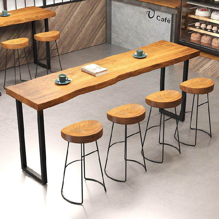 实木吧台loft简约现代酒吧奶茶店吧台桌餐厅靠墙工业风高脚桌椅