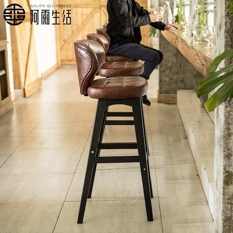 生活实木吧台椅现代简约酒吧椅家用靠背高脚凳前台美式高脚椅