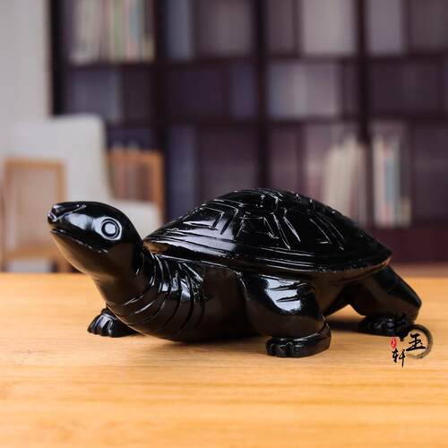 天然黑曜石乌龟摆件黑色龟客厅玄关办公室酒柜家居装饰工艺
