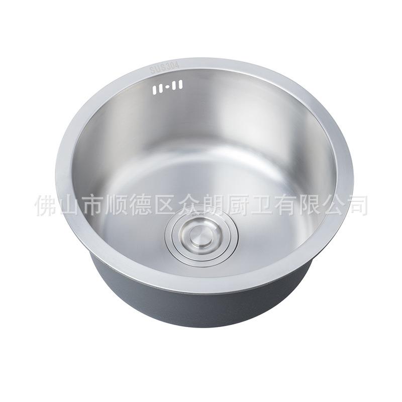 []304不锈钢拉丝圆盆水槽大小号洗菜池厨房吧台小圆单槽