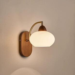 原木风新款简约创意中式实木复古卧室床头客厅过道楼梯壁灯