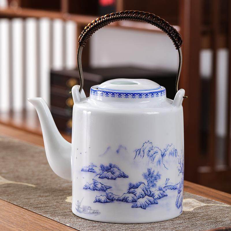 青花瓷陶瓷茶壶大容量耐高温凉水壶带过滤网泡茶器提梁壶餐馆单壶,农机/农具/农膜,其它农用工具,淘宝优惠券,粉丝福利购,淘宝优惠卷