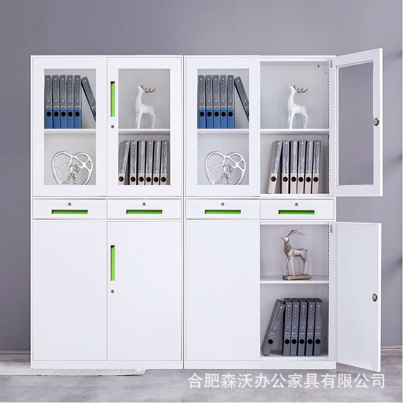 窄边钢制办公柜薄边移门矮柜资料室档案柜通门凭证铁皮文件柜