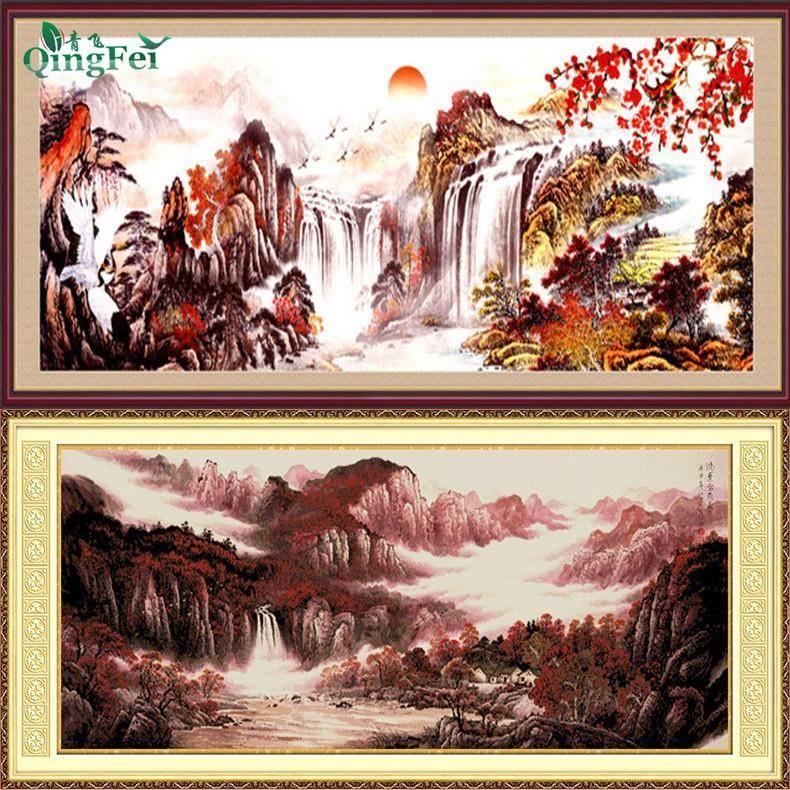 青飞新运当头十字绣2米聚宝盆大幅客厅聚宝盆山水风景画系列