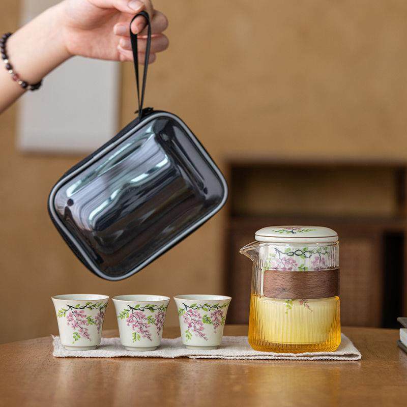 草木灰釉下彩手绘紫藤花旅行茶具套装户外便携式快客杯一壶三杯,工业油品/胶粘/化学/实验室用品,其他实验室设备,淘宝优惠券,粉丝福利购,淘宝优惠卷